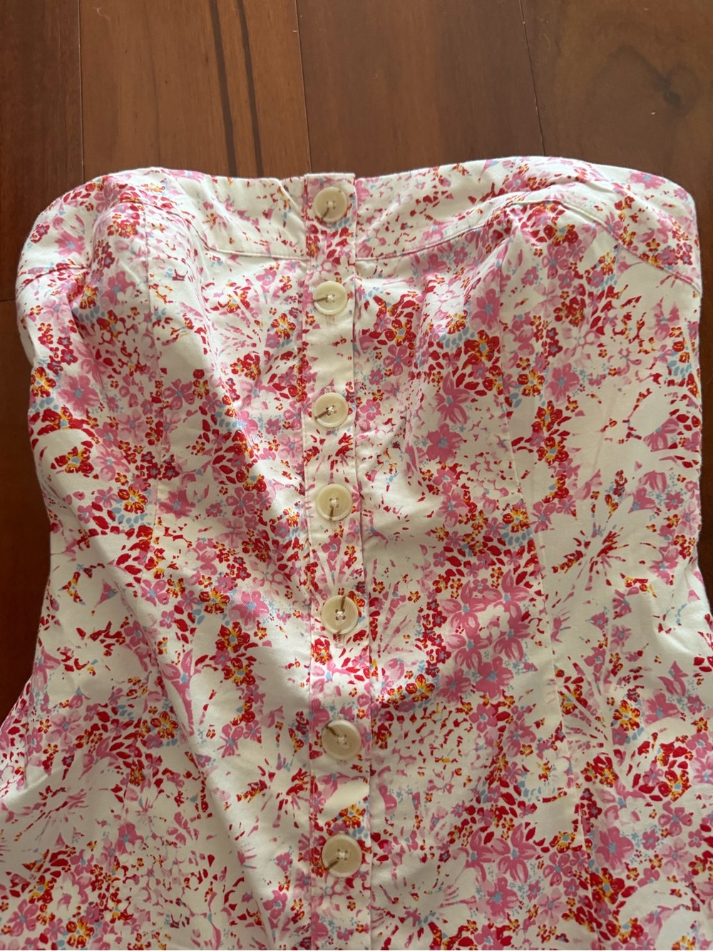 Free People White Strapless Mini Dress with Pink & Red Floral Print - Picture 2 of 5